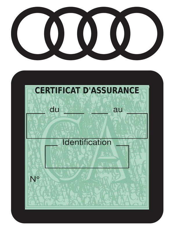 Porte Vignette Assurance Pare Brise Voiture Pour Audi | Étui Simple Pochette Adhésive Autocollant Sticker Noir