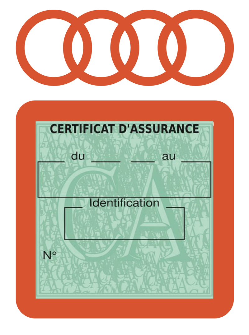 Porte Vignette Assurance Pare Brise Voiture Pour Audi | Étui Simple Pochette Adhésive Autocollant Sticker Orange