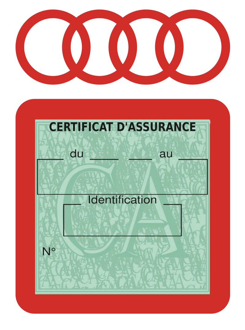 Porte Vignette Assurance Pare Brise Voiture Pour Audi | Étui Simple Pochette Adhésive Autocollant Sticker Rouge