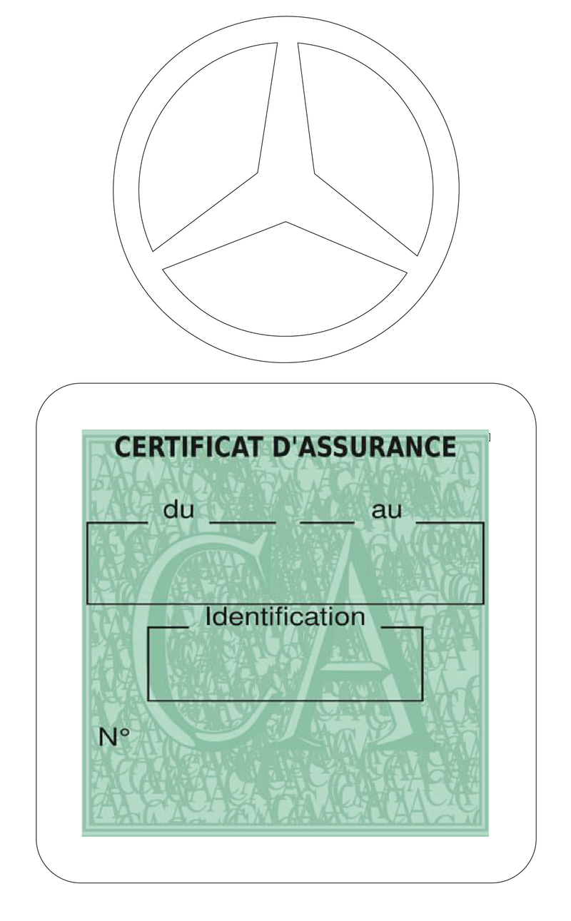 Porte Vignette Assurance Pare Brise Voiture Pour Mercedes-Benz | Étui Simple Pochette Adhésive Autocollant Sticker Blanc