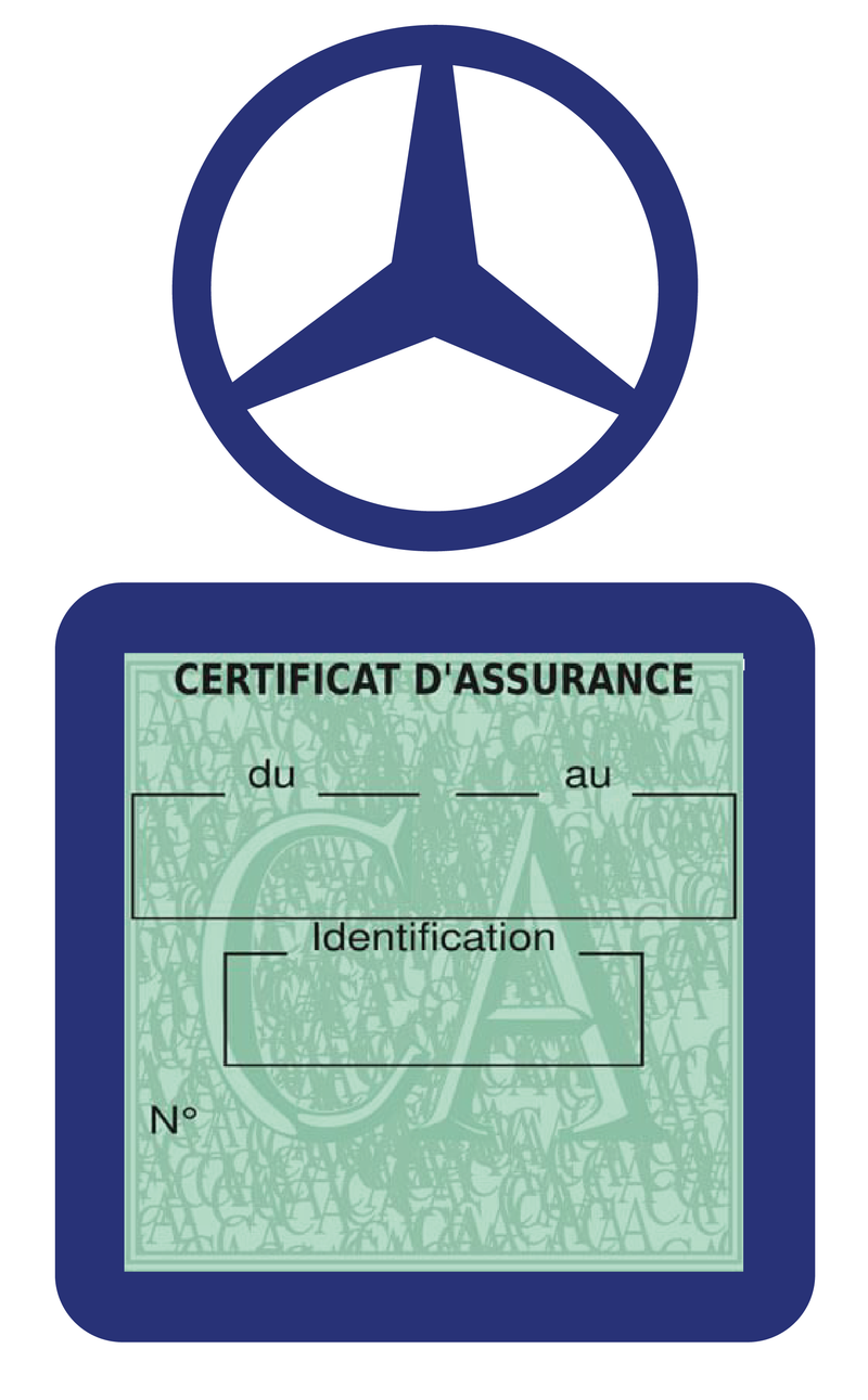 Porte Vignette Assurance Pare Brise Voiture Pour Mercedes-Benz | Étui Simple Pochette Adhésive Autocollant Sticker Bleu