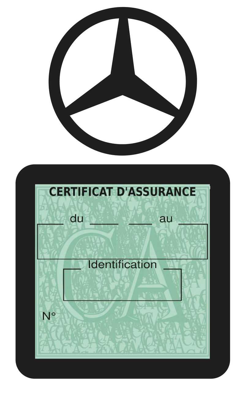 Porte Vignette Assurance Pare Brise Voiture Pour Mercedes-Benz | Étui Simple Pochette Adhésive Autocollant Sticker Noir