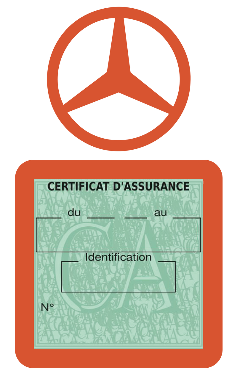 Porte Vignette Assurance Pare Brise Voiture Pour Mercedes-Benz | Étui Simple Pochette Adhésive Autocollant Sticker Orange