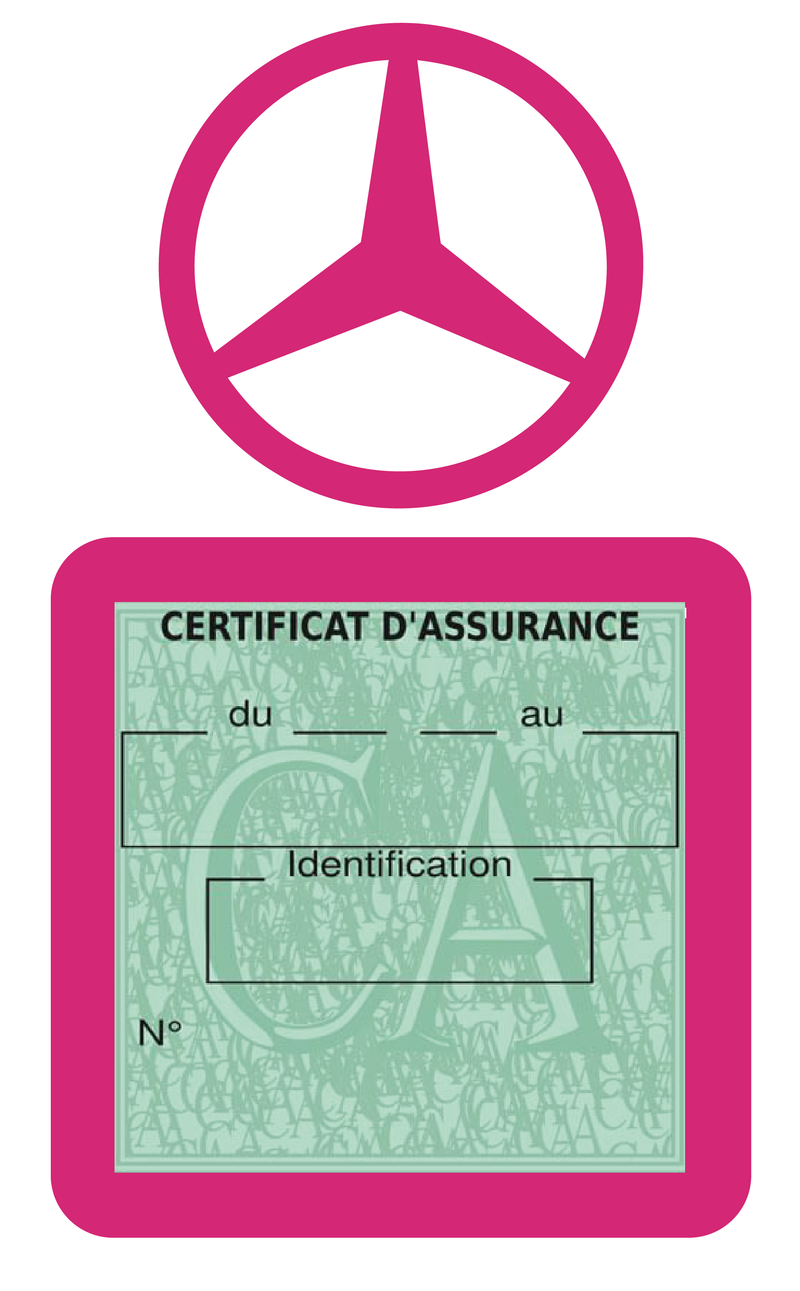 Porte Vignette Assurance Pare Brise Voiture Pour Mercedes-Benz | Étui Simple Pochette Adhésive Autocollant Sticker Rose