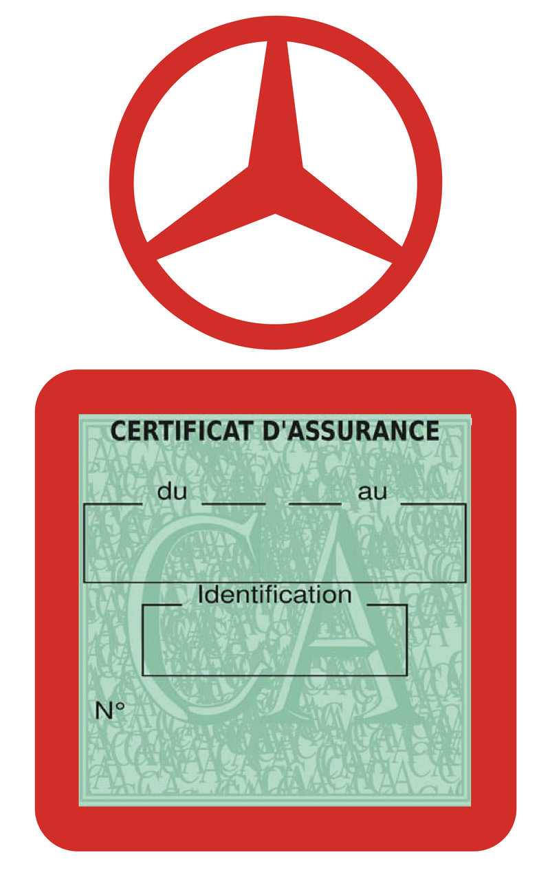 Porte Vignette Assurance Pare Brise Voiture Pour Mercedes-Benz | Étui Simple Pochette Adhésive Autocollant Sticker Rouge