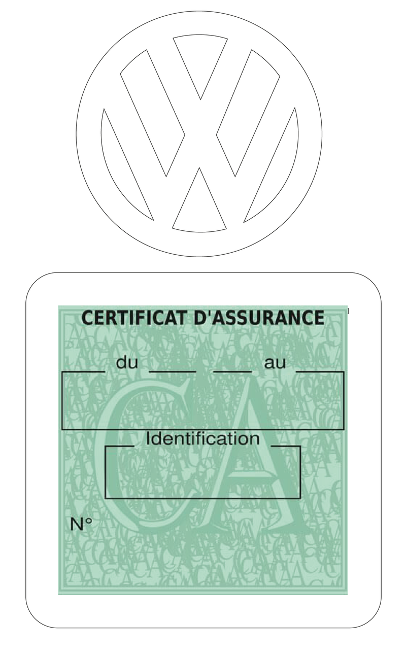 Porte Vignette Assurance Pare Brise Voiture Pour Volkswagen | Étui Simple Pochette Adhésive Autocollant Sticker Blanc