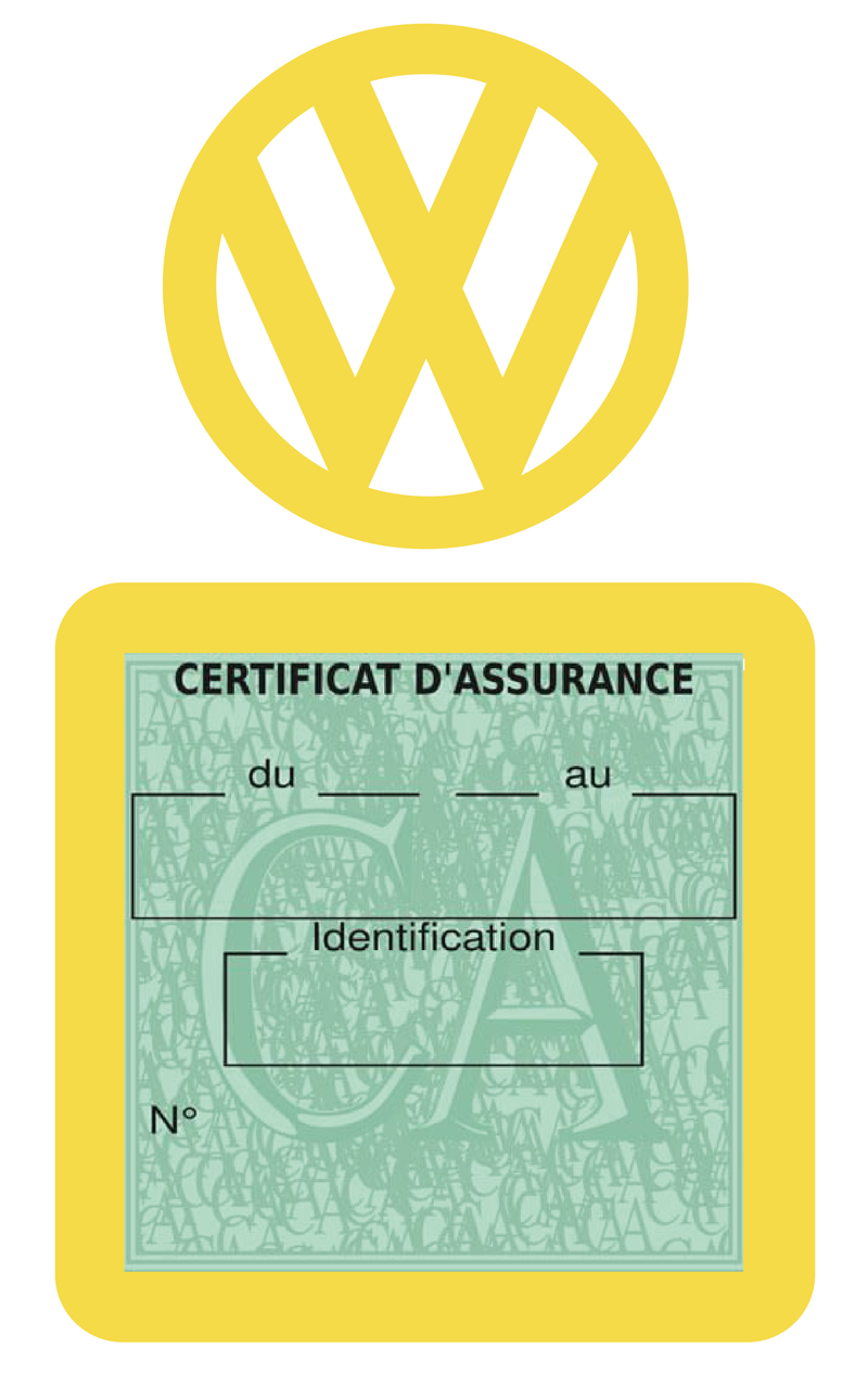 Porte Vignette Assurance Pare Brise Voiture Pour Volkswagen | Étui Simple Pochette Adhésive Autocollant Sticker Jaune