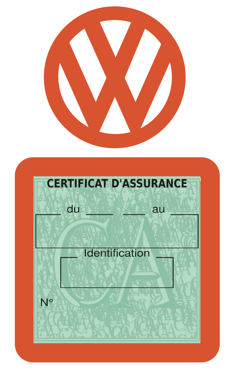 Porte Vignette Assurance Pare Brise Voiture Pour Volkswagen | Étui Simple Pochette Adhésive Autocollant Sticker Orange