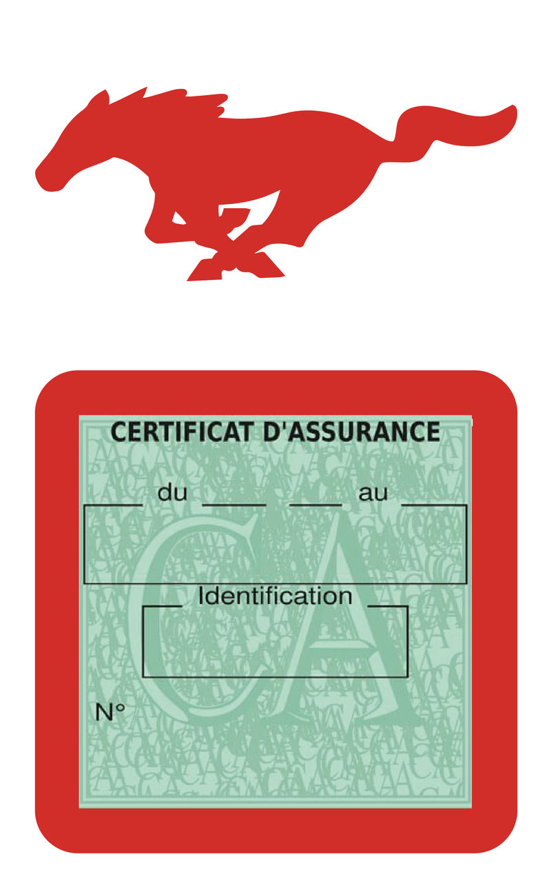 Porte Vignette Assurance Pare Brise Voiture Pour Mustang | Étui Simple Pochette Adhésive Autocollant Sticker Rouge