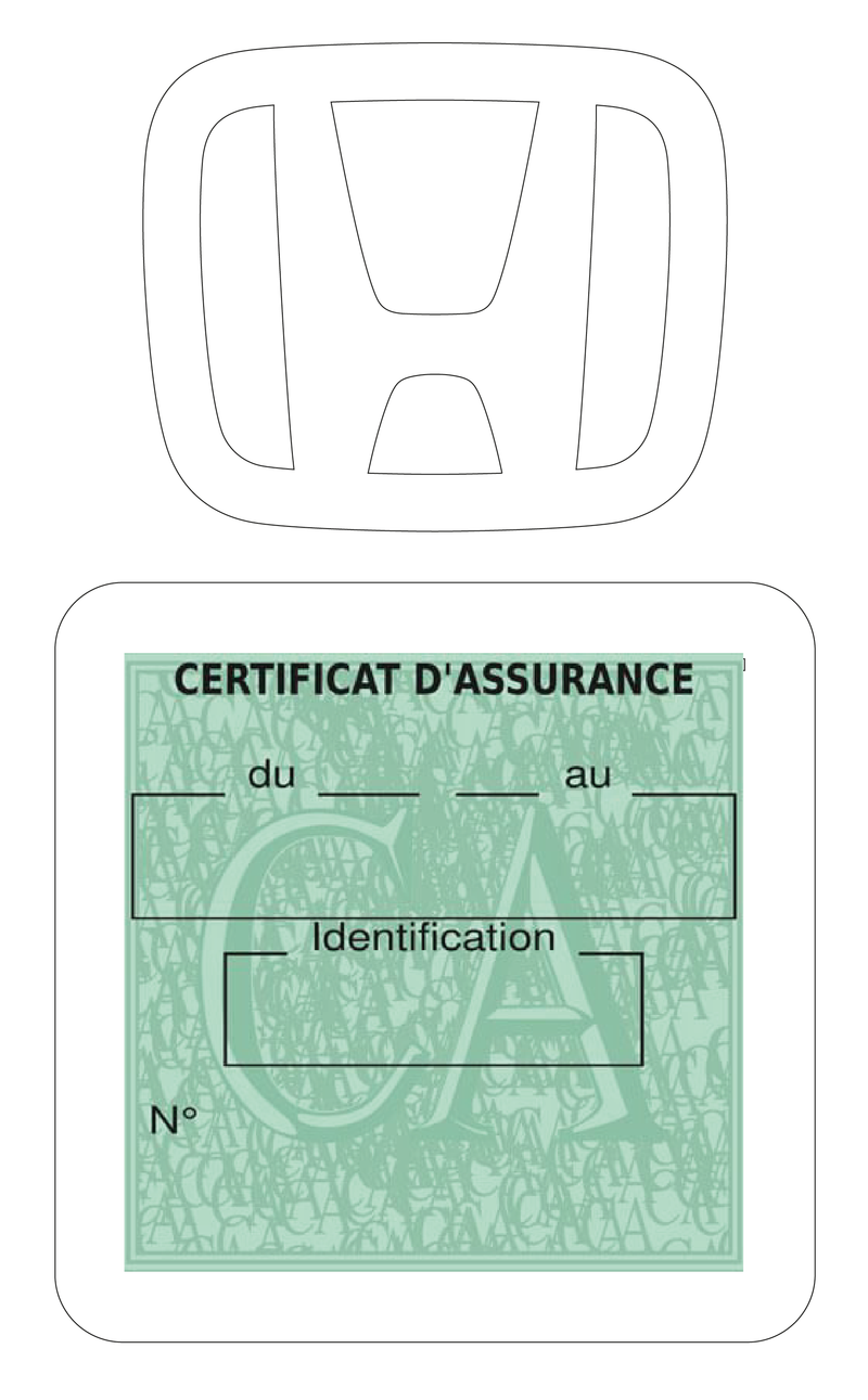 Porte Vignette Assurance Pare Brise Voiture Pour Honda | Étui Simple Pochette Adhésive Autocollant Sticker Blanc