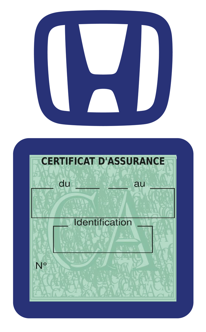 Porte Vignette Assurance Pare Brise Voiture Pour Honda | Étui Simple Pochette Adhésive Autocollant Sticker Bleu