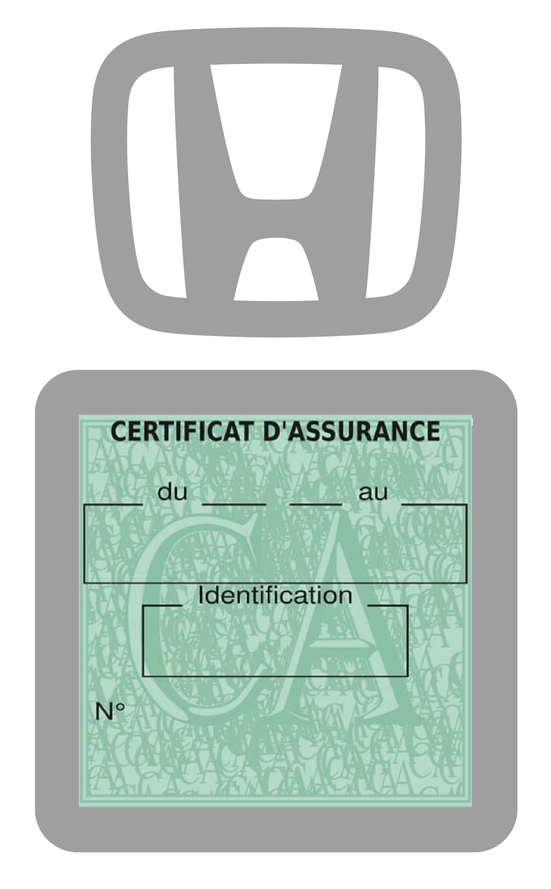 Porte Vignette Assurance Pare Brise Voiture Pour Honda | Étui Simple Pochette Adhésive Autocollant Sticker Gris