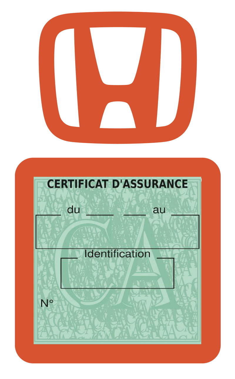 Porte Vignette Assurance Pare Brise Voiture Pour Honda | Étui Simple Pochette Adhésive Autocollant Sticker Orange