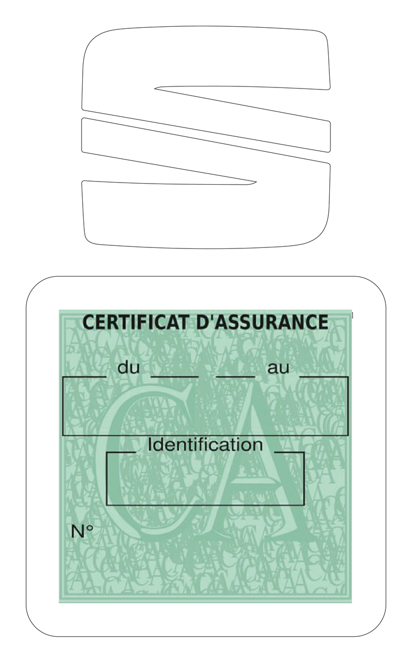 Porte Vignette Assurance Pare Brise Voiture Pour Seat | Étui Simple Pochette Adhésive Autocollant Sticker Blanc