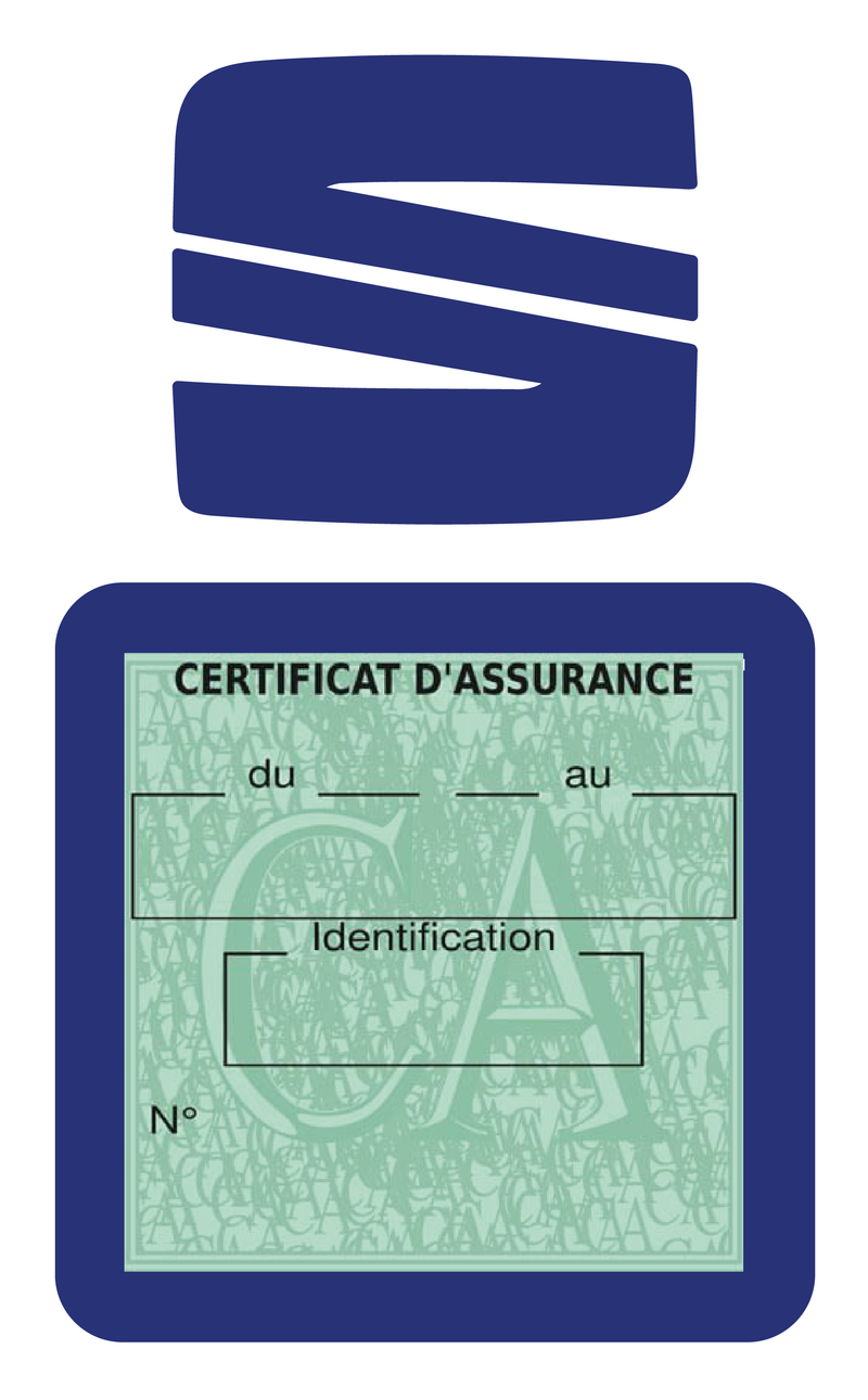Porte Vignette Assurance Pare Brise Voiture Pour Seat | Étui Simple Pochette Adhésive Autocollant Sticker Bleu