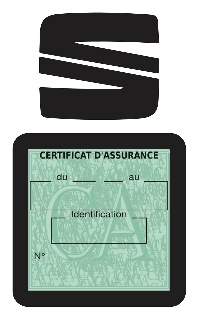 Porte Vignette Assurance Pare Brise Voiture Pour Seat | Étui Simple Pochette Adhésive Autocollant Sticker Noir