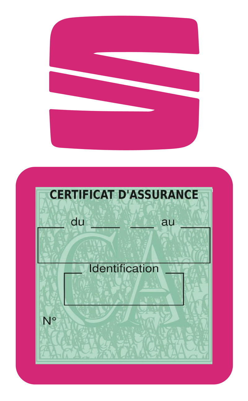 Porte Vignette Assurance Pare Brise Voiture Pour Seat | Étui Simple Pochette Adhésive Autocollant Sticker Rose