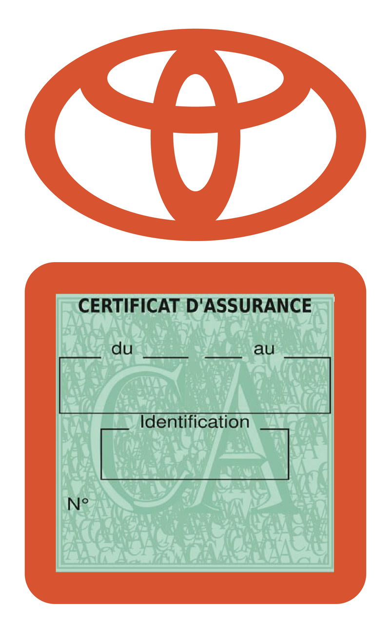 Porte Vignette Assurance Pare Brise Voiture Pour Toyota | Étui Simple Pochette Adhésive Autocollant Sticker Orange