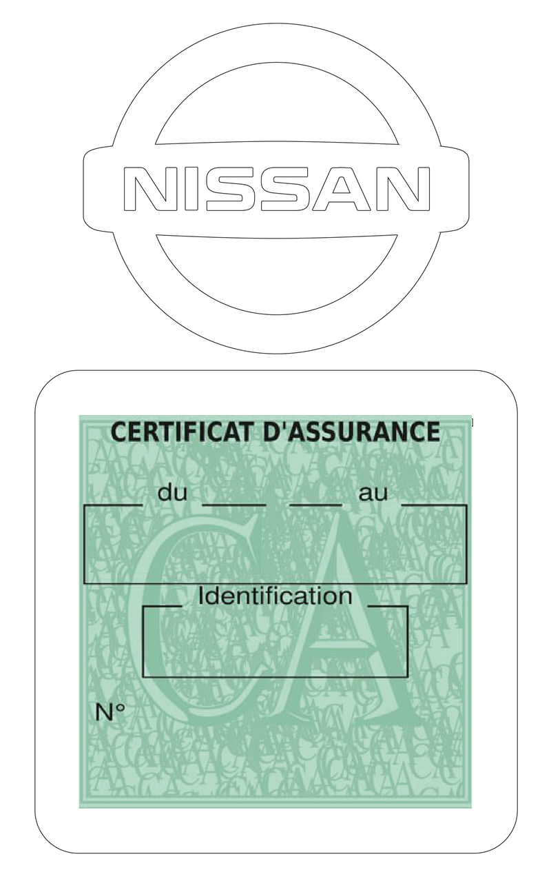 Porte Vignette Assurance Pare Brise Voiture Pour Nissan | Étui Simple Pochette Adhésive Autocollant Sticker Blanc
