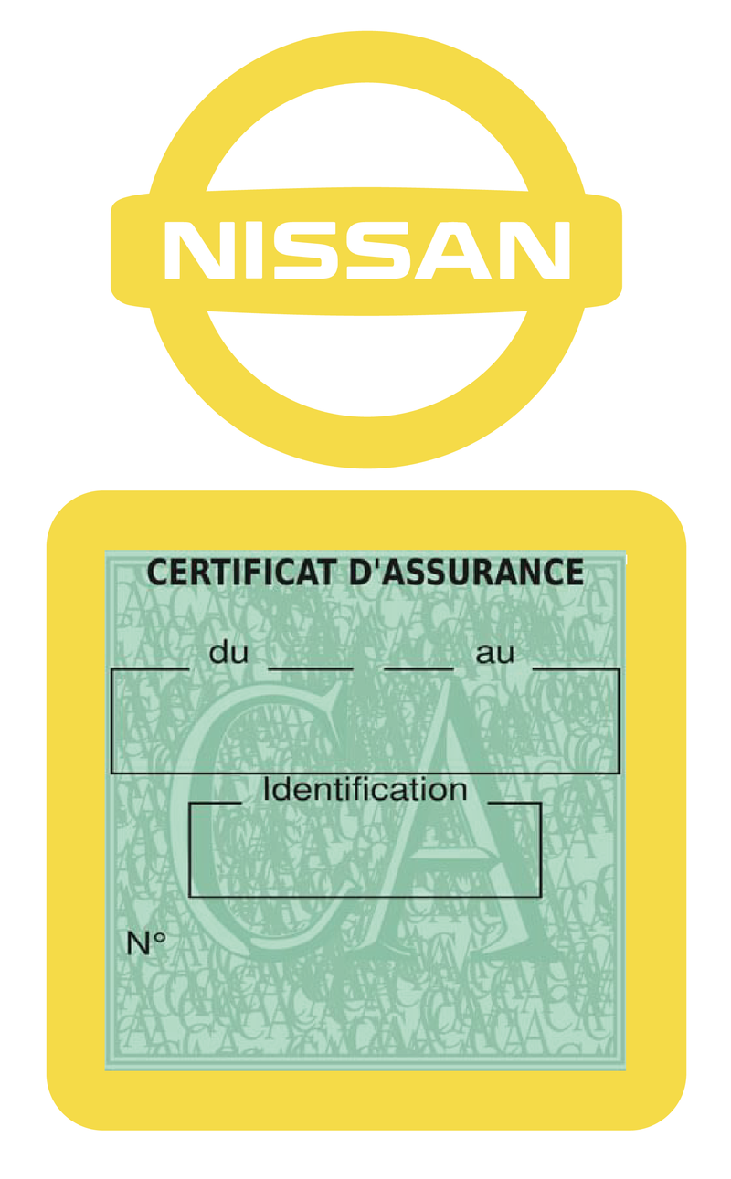 Porte Vignette Assurance Pare Brise Voiture Pour Nissan | Étui Simple Pochette Adhésive Autocollant Sticker Jaune