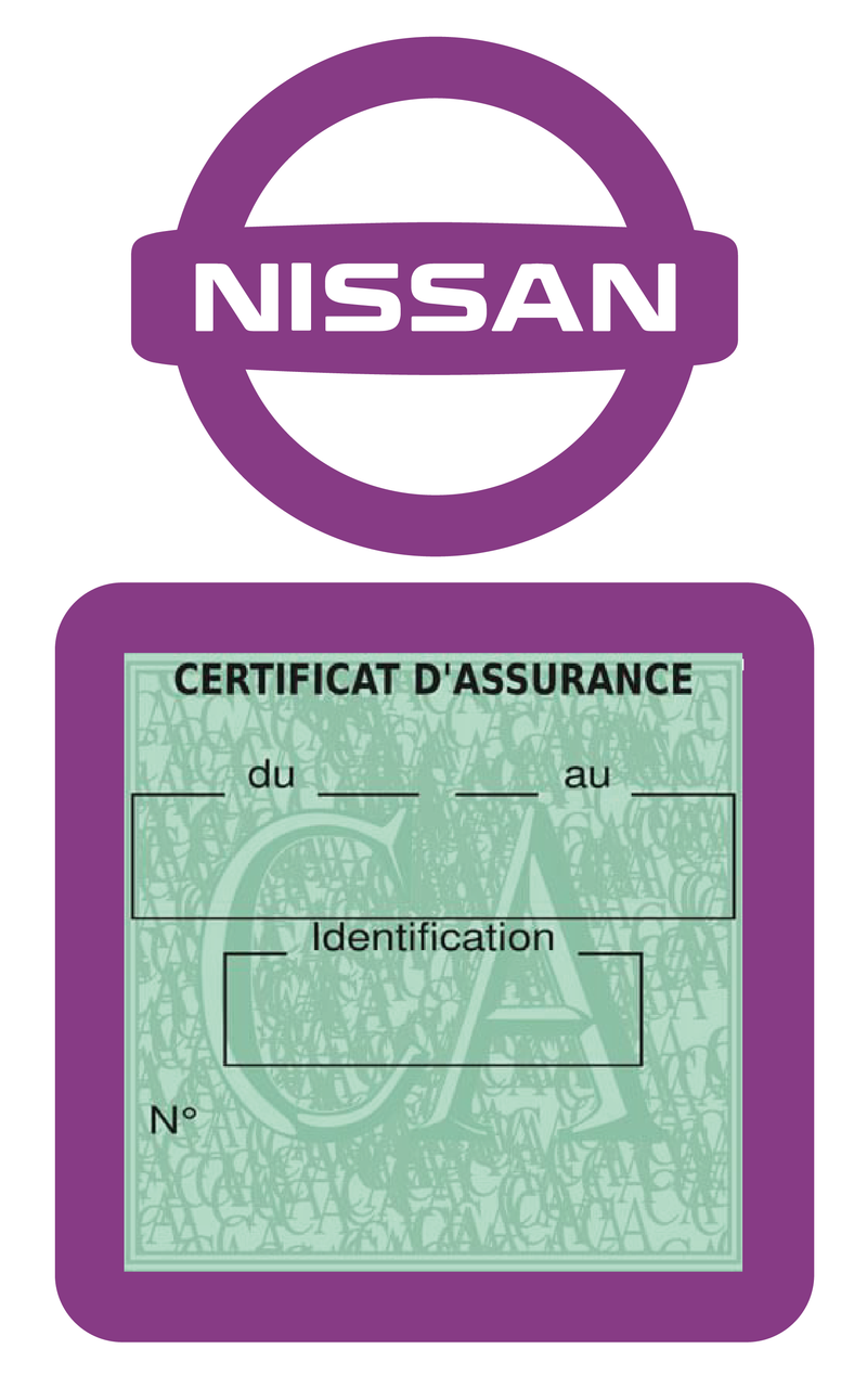 Porte Vignette Assurance Pare Brise Voiture Pour Nissan | Étui Simple Pochette Adhésive Autocollant Sticker Mauve