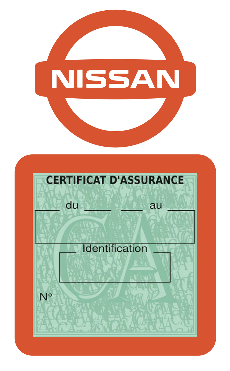 Porte Vignette Assurance Pare Brise Voiture Pour Nissan | Étui Simple Pochette Adhésive Autocollant Sticker Orange