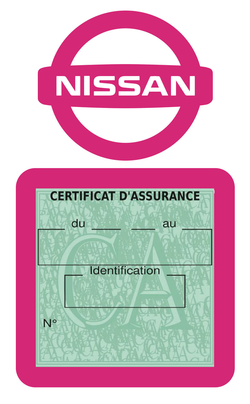 Porte Vignette Assurance Pare Brise Voiture Pour Nissan | Étui Simple Pochette Adhésive Autocollant Sticker Rose