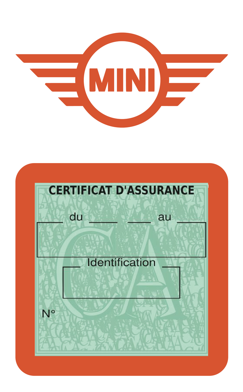 Porte Vignette Assurance Pare Brise Voiture Pour Mini | Étui Simple Pochette Adhésive Autocollant Sticker Orange