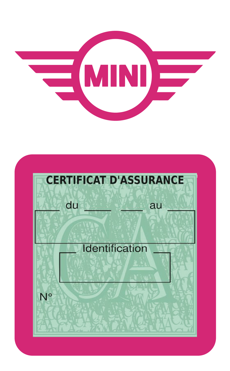 Porte Vignette Assurance Pare Brise Voiture Pour Mini | Étui Simple Pochette Adhésive Autocollant Sticker Rose