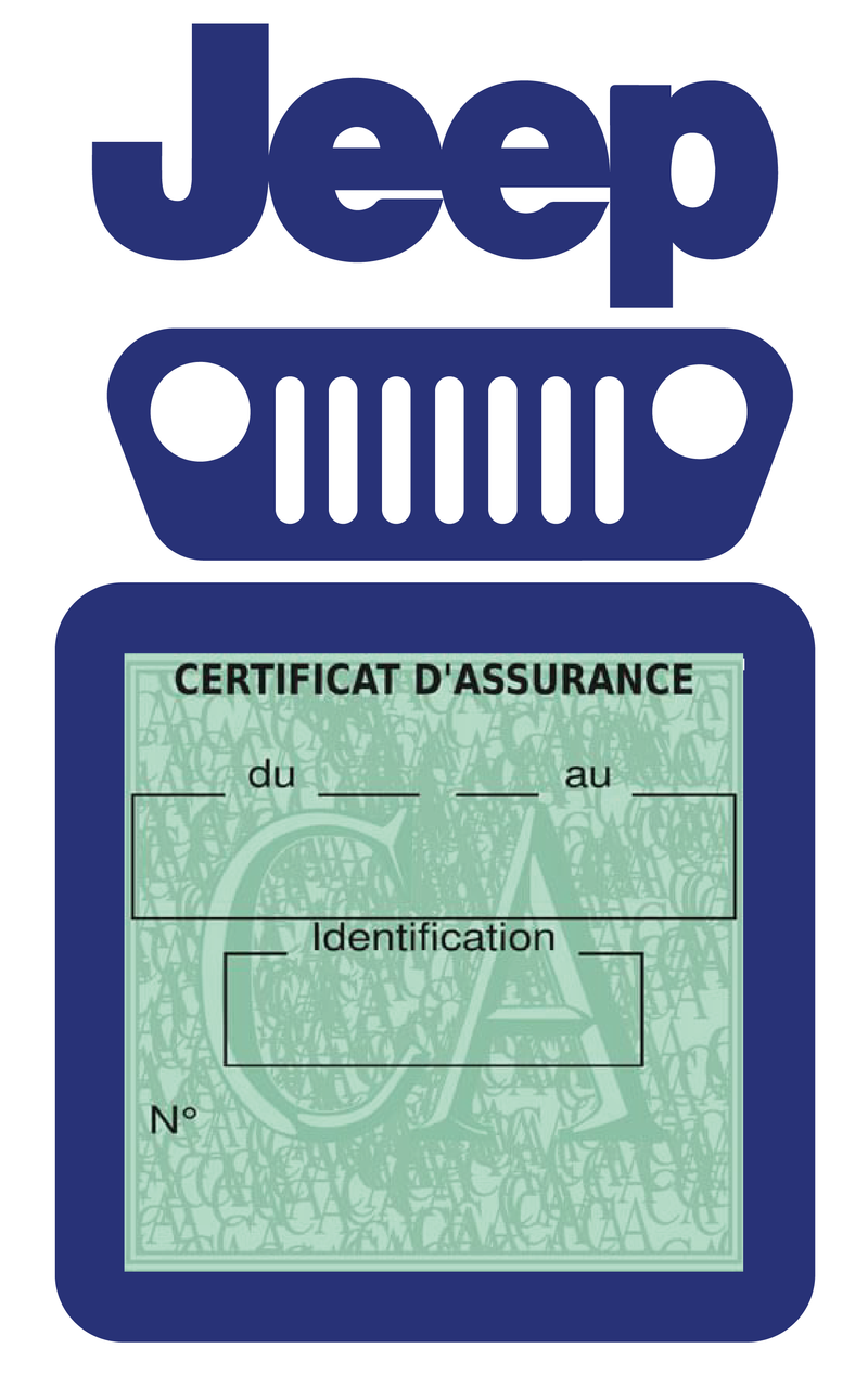 Porte Vignette Assurance Pare Brise Voiture Pour Jeep | Étui Simple Pochette Adhésive Autocollant Sticker Bleu