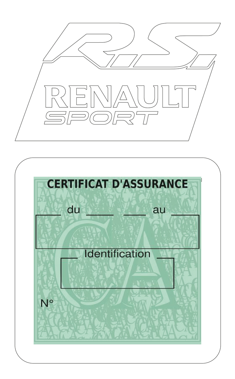 Porte Vignette Assurance Pare Brise Voiture Pour RS Renault Sport | Étui Simple Pochette Adhésive Autocollant Sticker Blanc