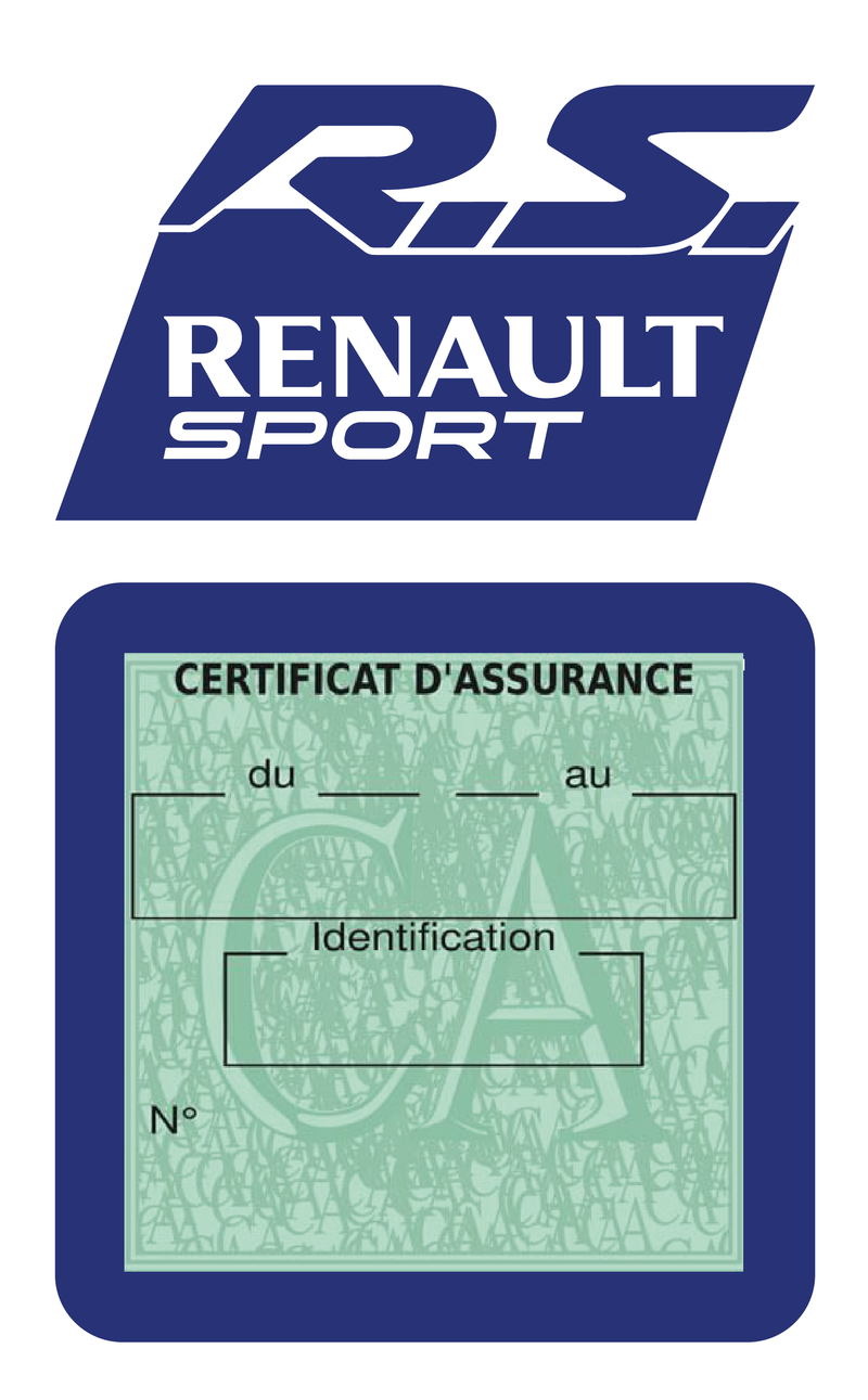 Porte Vignette Assurance Pare Brise Voiture Pour RS Renault Sport | Étui Simple Pochette Adhésive Autocollant Sticker Bleu