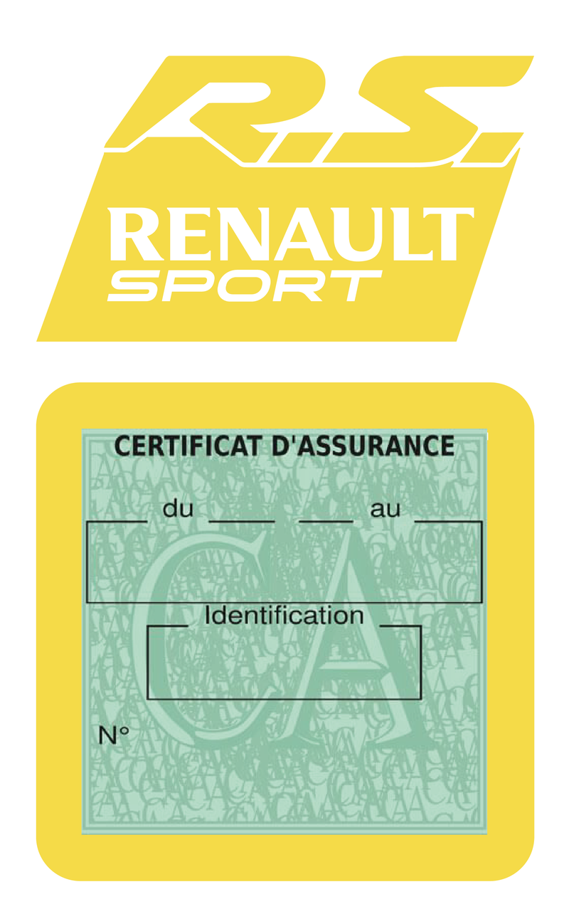 Porte Vignette Assurance Pare Brise Voiture Pour RS Renault Sport | Étui Simple Pochette Adhésive Autocollant Sticker Jaune