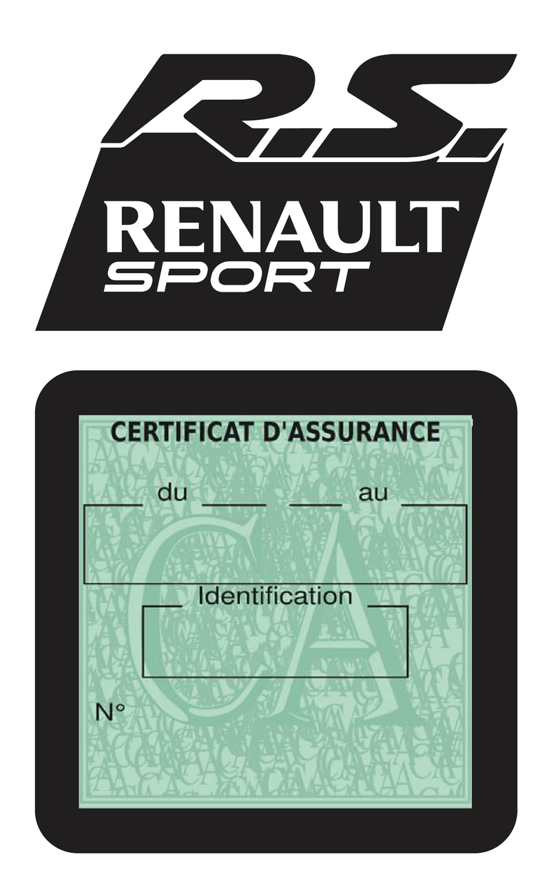 Porte Vignette Assurance Pare Brise Voiture Pour RS Renault Sport | Étui Simple Pochette Adhésive Autocollant Sticker Noir