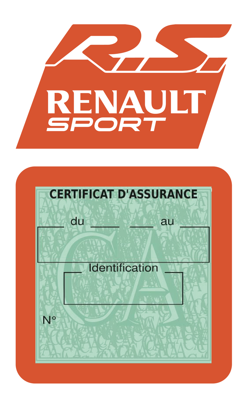 Porte Vignette Assurance Pare Brise Voiture Pour RS Renault Sport | Étui Simple Pochette Adhésive Autocollant Sticker Orange