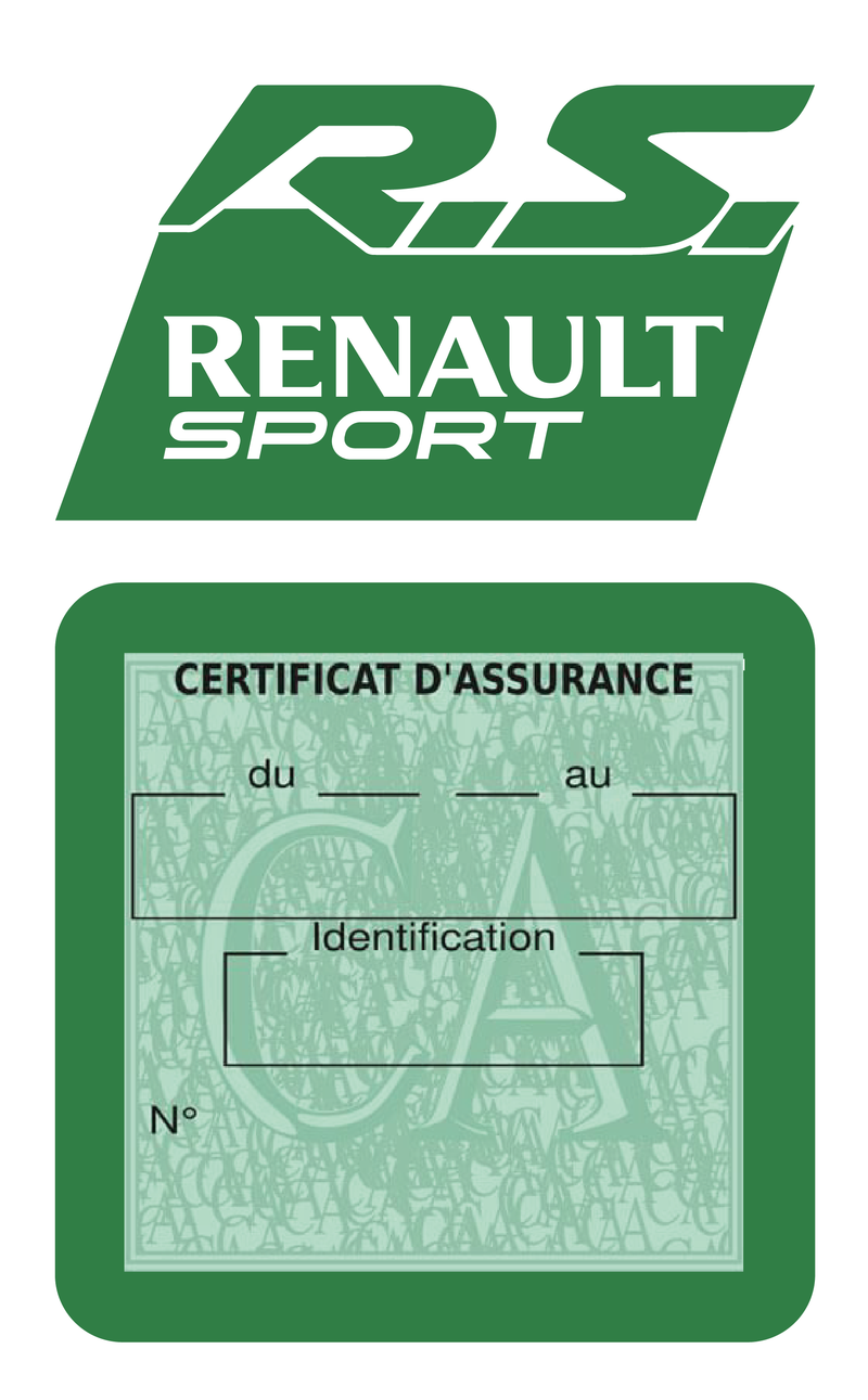 Porte Vignette Assurance Pare Brise Voiture Pour RS Renault Sport | Étui Simple Pochette Adhésive Autocollant Sticker Vert