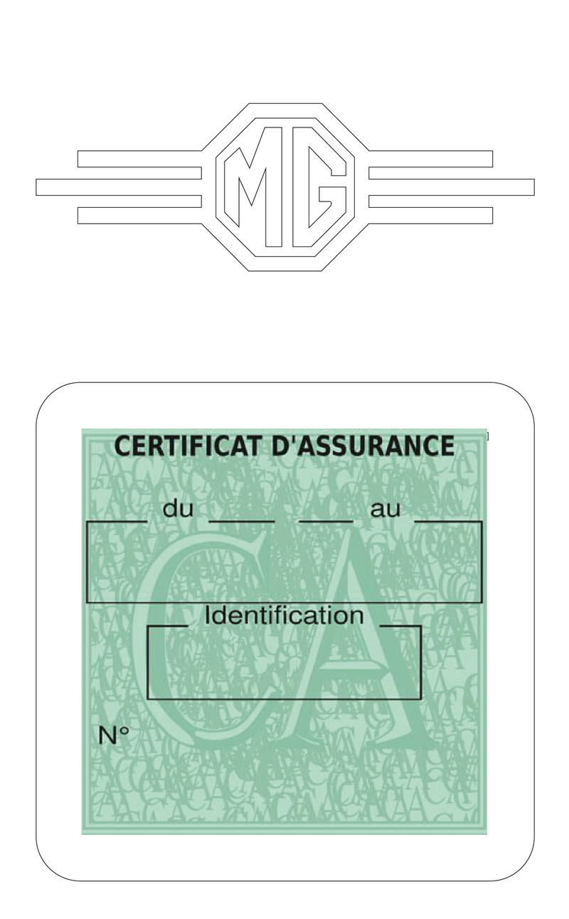 Porte Vignette Assurance Pare Brise Voiture Pour MG | Étui Simple Pochette Adhésive Autocollant Sticker Blanc