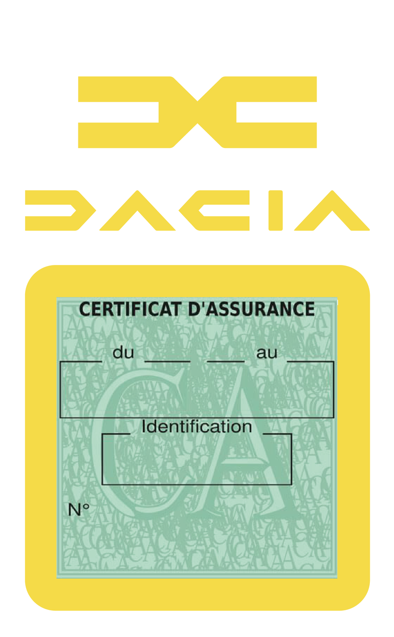 Porte Vignette Assurance Pare Brise Voiture Pour Dacia | Étui Simple Pochette Adhésive Autocollant Sticker Jaune