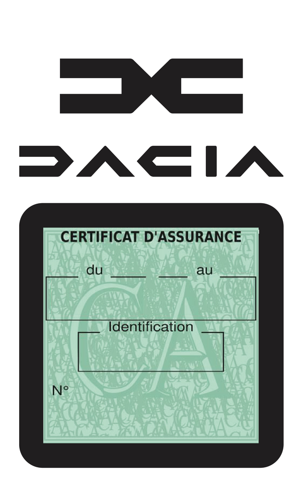 Porte Vignette Assurance Pare Brise Voiture Pour Dacia | Étui Simple Pochette Adhésive Autocollant Sticker Noir