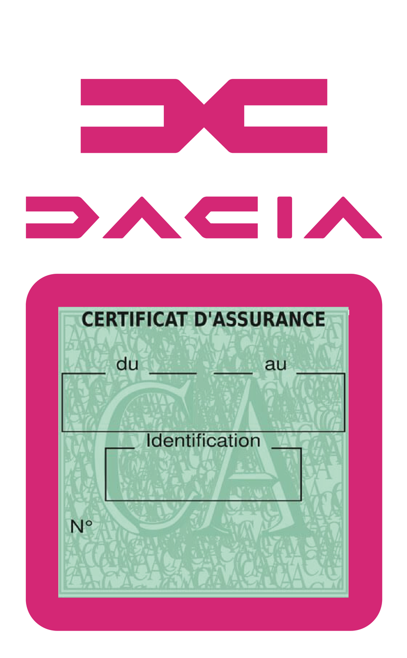 Porte Vignette Assurance Pare Brise Voiture Pour Dacia | Étui Simple Pochette Adhésive Autocollant Sticker Rose