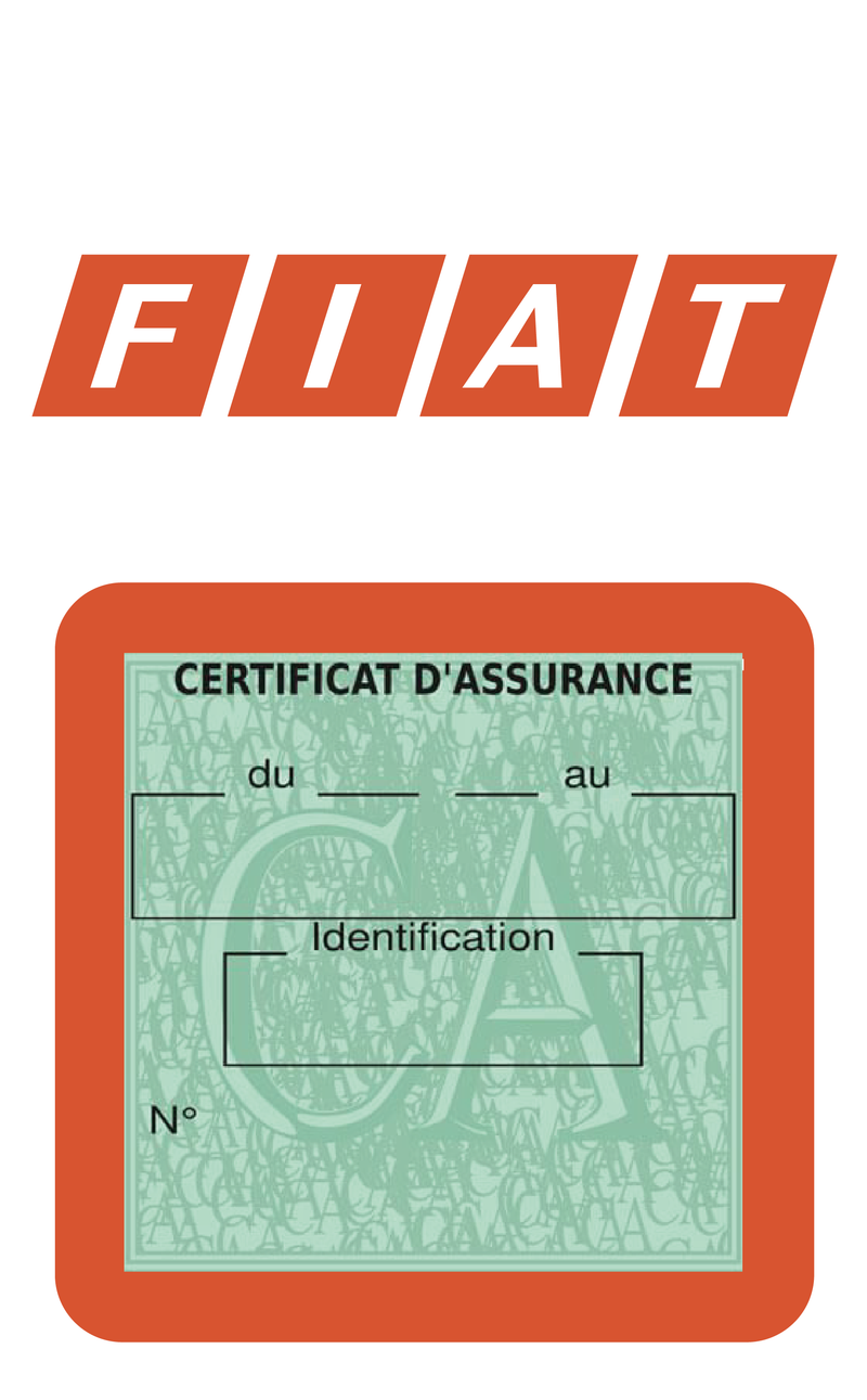 Porte Vignette Assurance Pare Brise Voiture Pour Fiat Logo Vintage | Étui Simple Pochette Adhésive Autocollant Sticker Orange