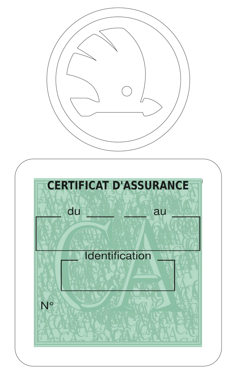 Porte Vignette Assurance Pare Brise Voiture Pour Skoda | Étui Simple Pochette Adhésive Autocollant Sticker Blanc