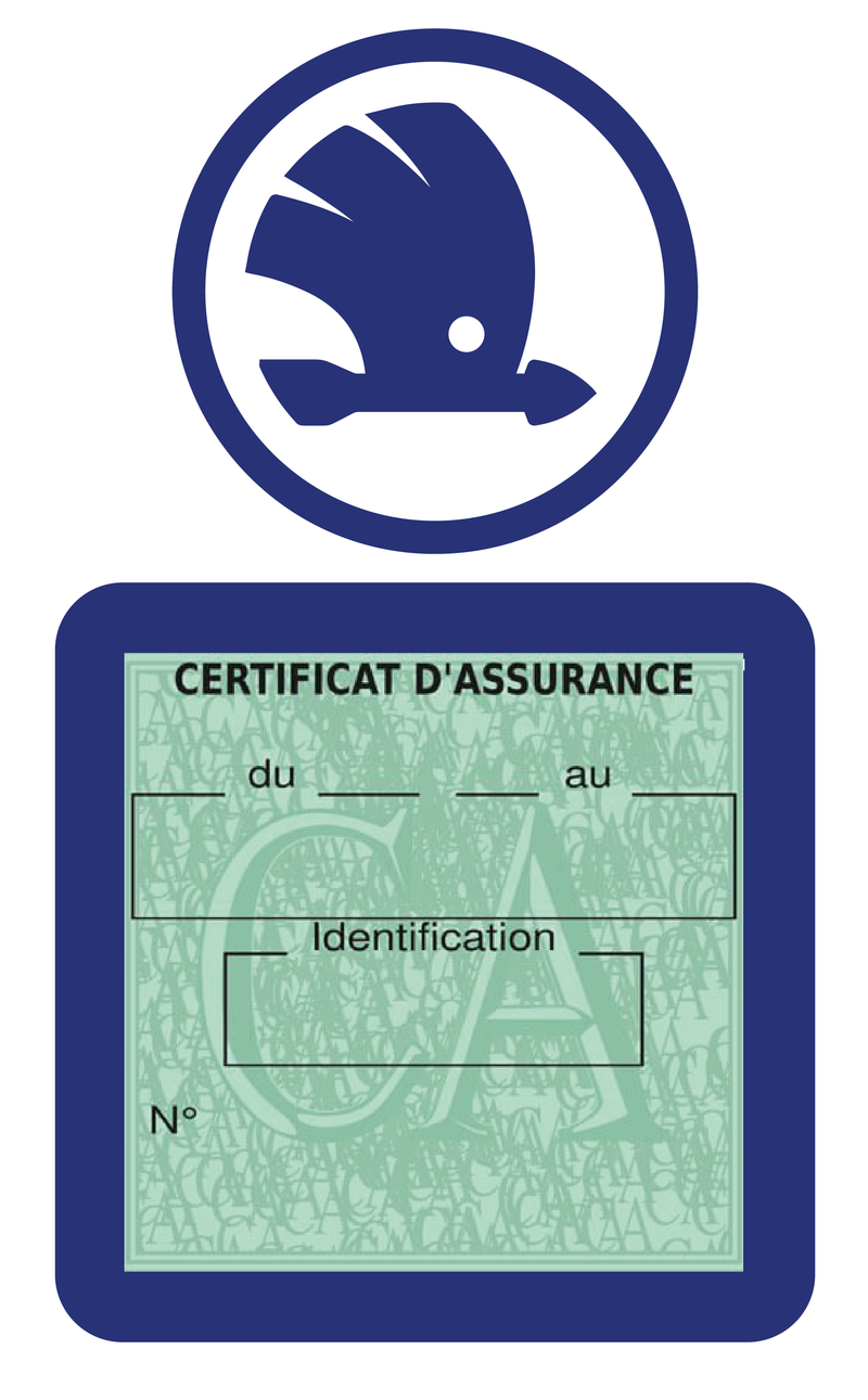 Porte Vignette Assurance Pare Brise Voiture Pour Skoda | Étui Simple Pochette Adhésive Autocollant Sticker Bleu