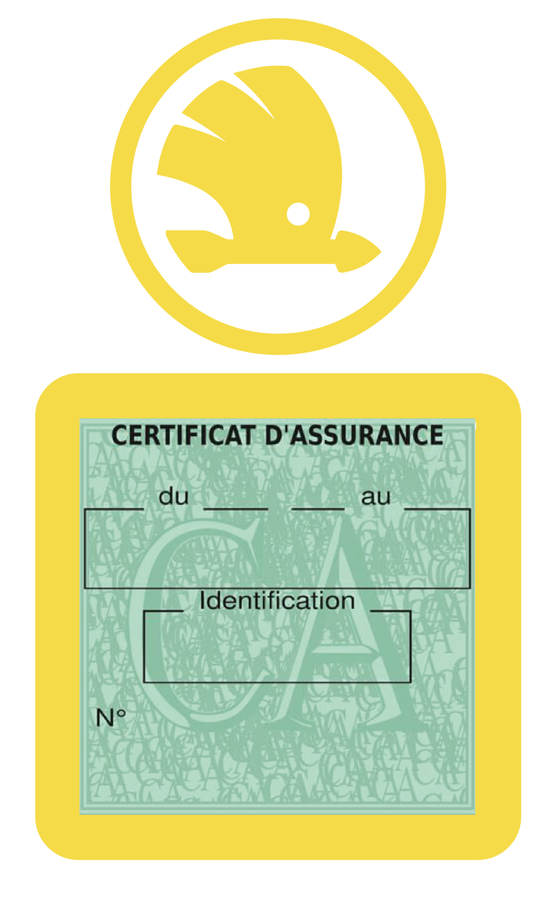 Porte Vignette Assurance Pare Brise Voiture Pour Skoda | Étui Simple Pochette Adhésive Autocollant Sticker Jaune