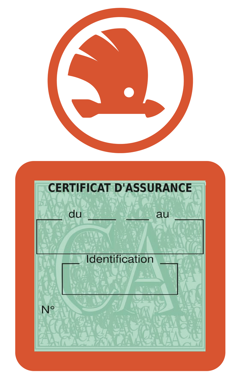 Porte Vignette Assurance Pare Brise Voiture Pour Skoda | Étui Simple Pochette Adhésive Autocollant Sticker Orange