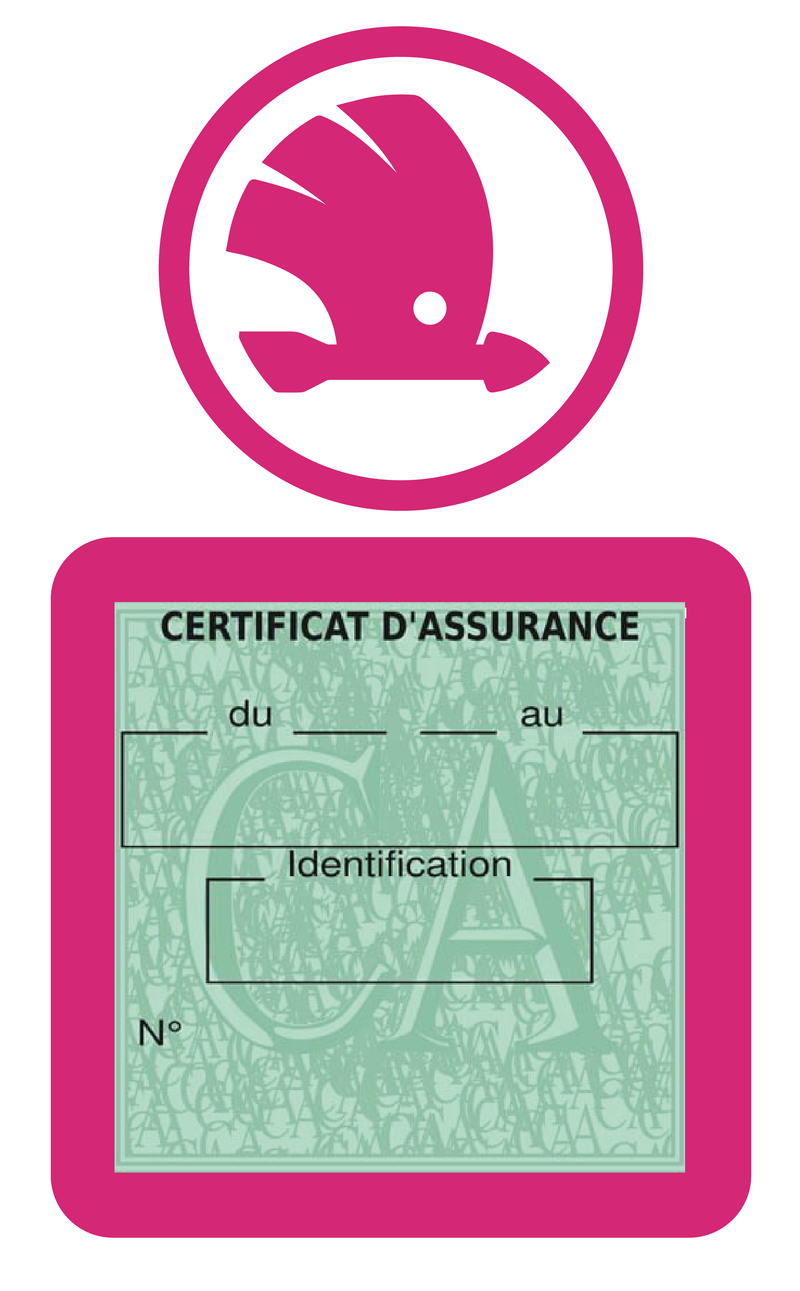 Porte Vignette Assurance Pare Brise Voiture Pour Skoda | Étui Simple Pochette Adhésive Autocollant Sticker Rose