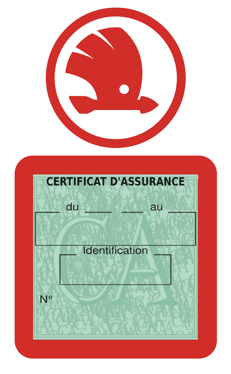 Porte Vignette Assurance Pare Brise Voiture Pour Skoda | Étui Simple Pochette Adhésive Autocollant Sticker Rouge