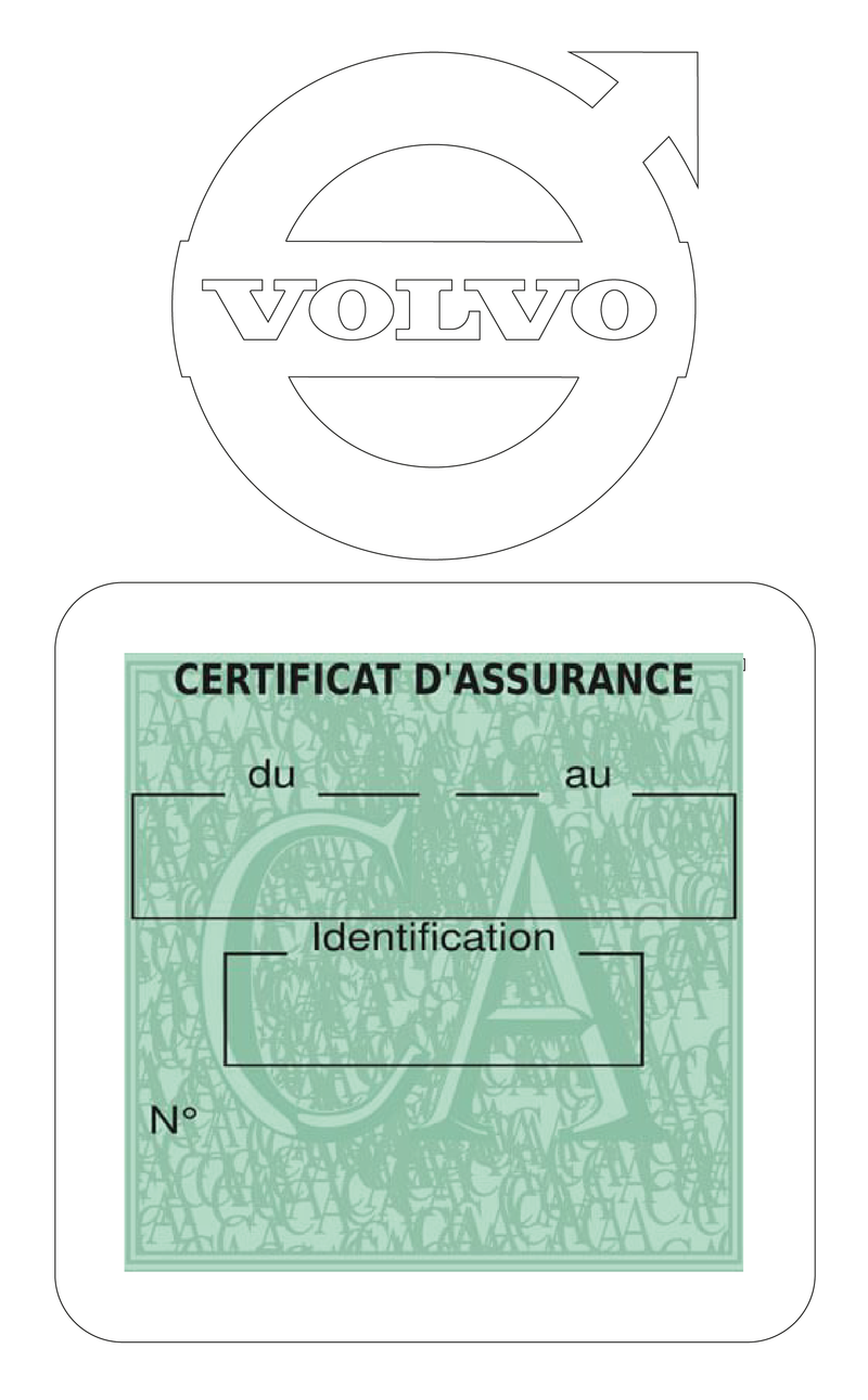 Porte Vignette Assurance Pare Brise Voiture Pour Volvo | Étui Simple Pochette Adhésive Autocollant Sticker Blanc