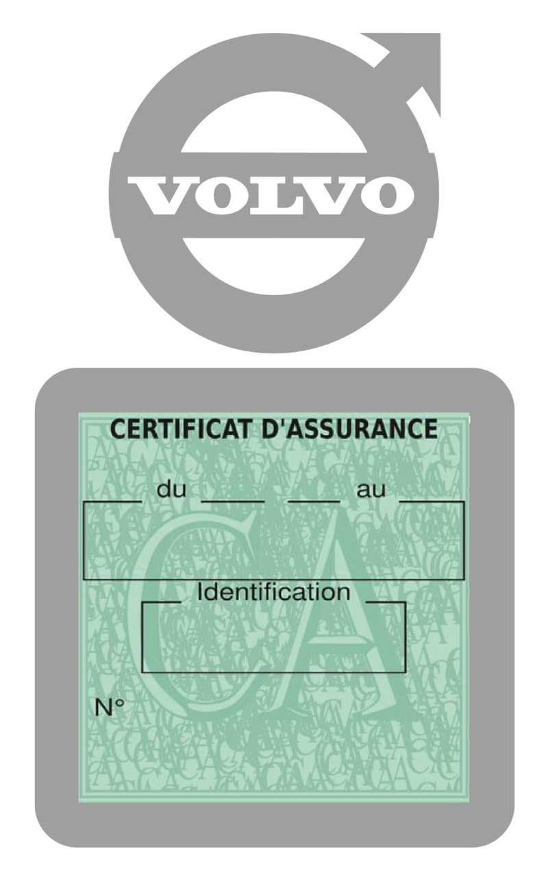 Porte Vignette Assurance Pare Brise Voiture Pour Volvo | Étui Simple Pochette Adhésive Autocollant Sticker Gris