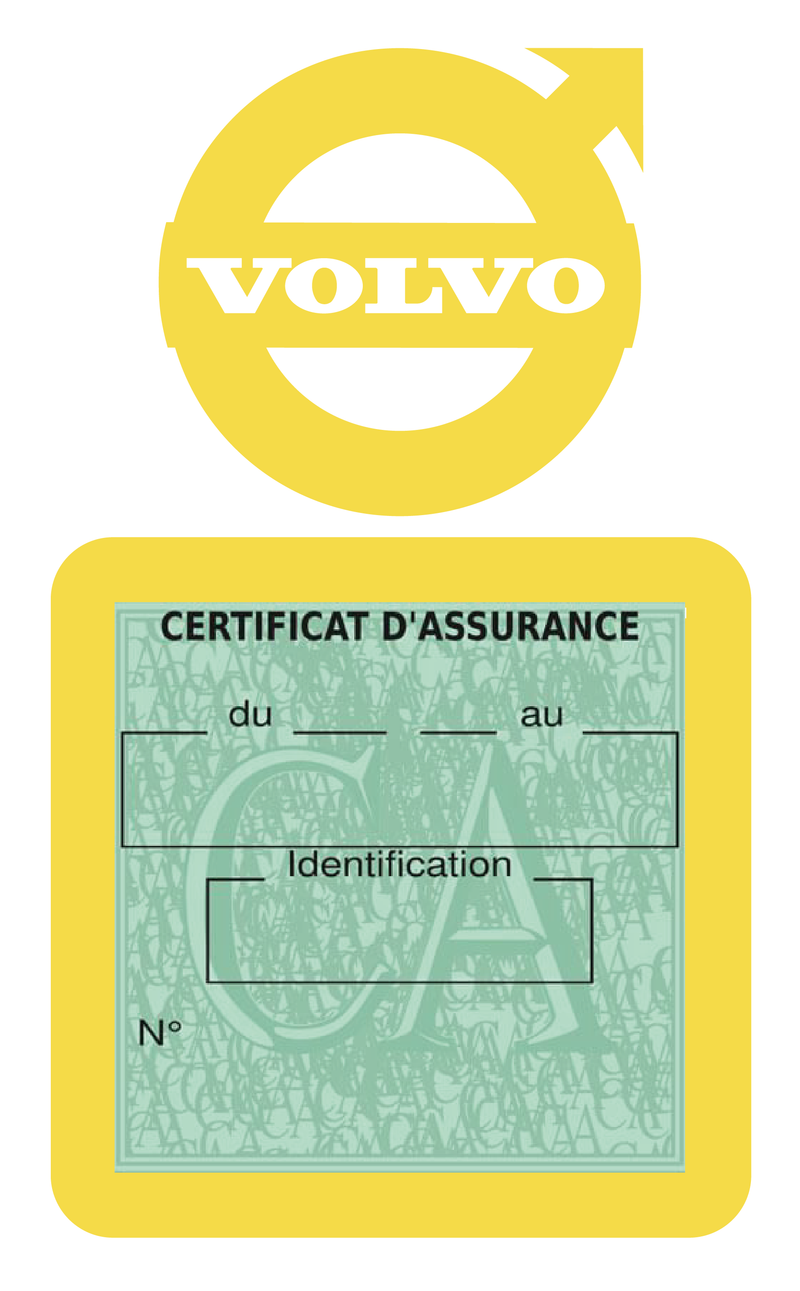 Porte Vignette Assurance Pare Brise Voiture Pour Volvo | Étui Simple Pochette Adhésive Autocollant Sticker Jaune